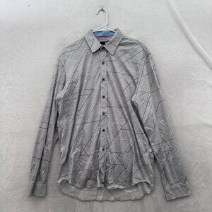 Butter Cloth Shirt Men L Gray Geometric Regular Fit Stretch Button Up